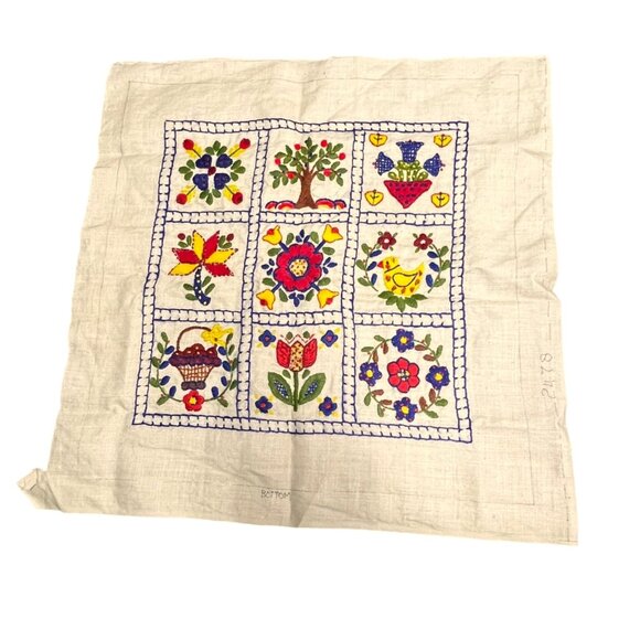 Handmade Needlepoint Embroidery Sampler Wall Hanging Pillow Cover - Unmade - Picture 1 of 11